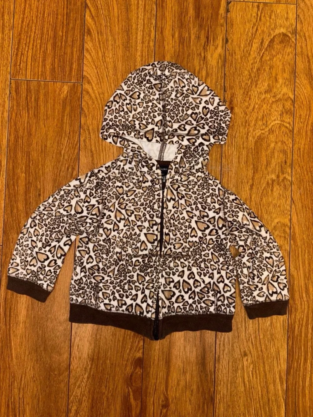 Y2K leopard print zip up hoodie with heart decal